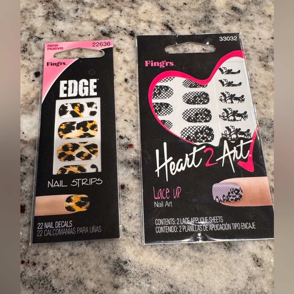 Set of 2 Fing'rs Edge and Heart 2 Art Nail Strips